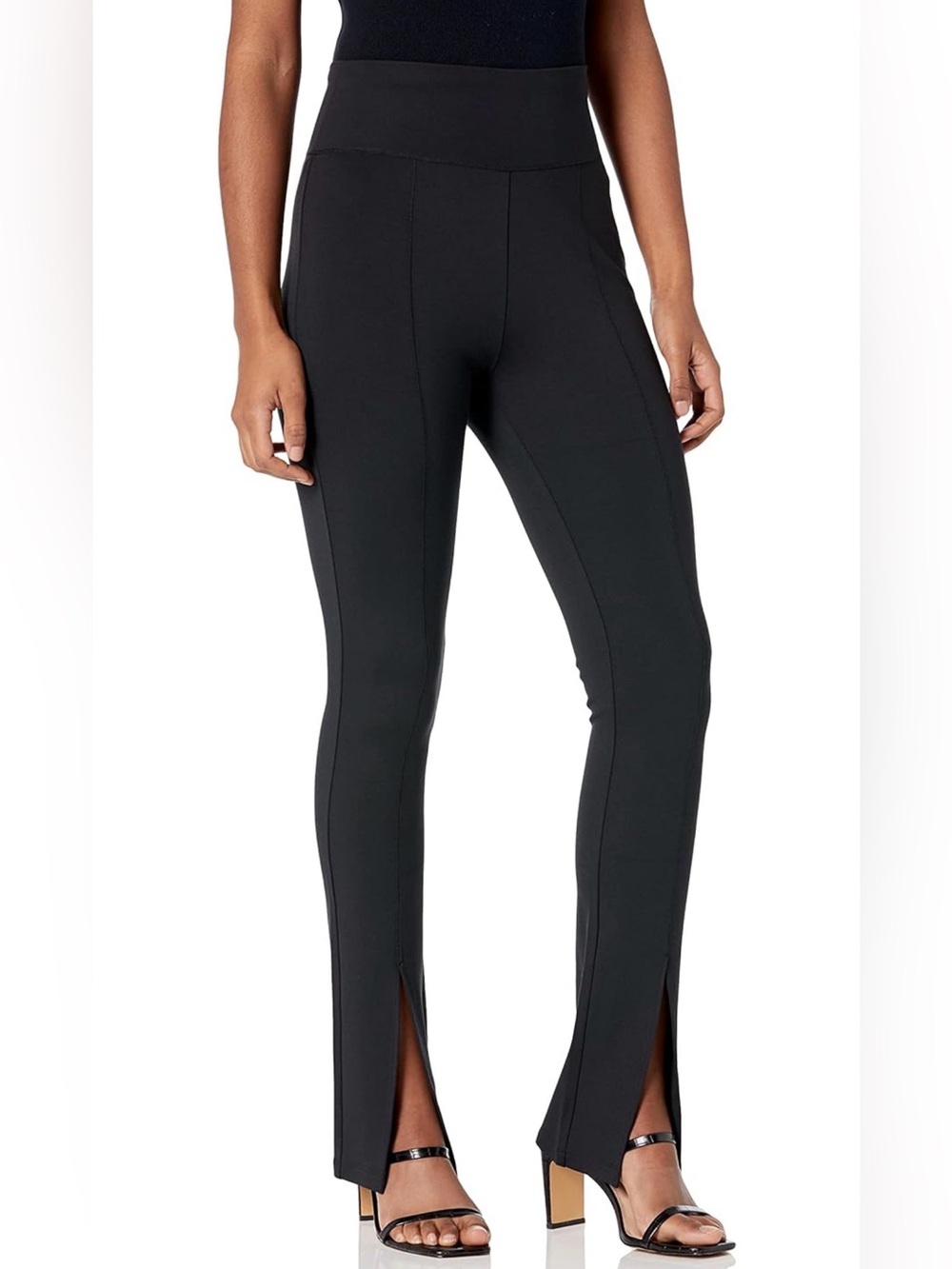 The Drop Black Women's Ponte Flare Split Front Pants